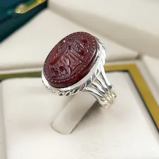 انگشتر نقره مردانه عقیق یمنی سرخ خطی کد S2658