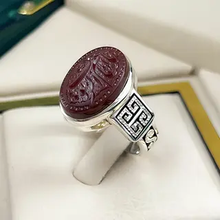 انگشتر نقره مردانه عقیق یمنی سرخ خطی کد S2659