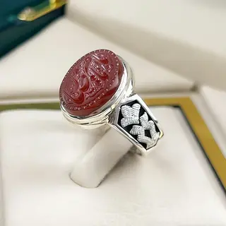 انگشتر نقره مردانه عقیق یمنی سرخ خطی کد S2660