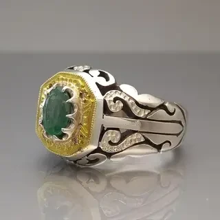 انگشتر نقره مردانه زمرد کد S101964