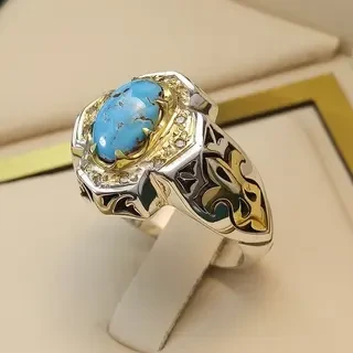 انگشتر نقره مردانه فیروزه نیشابور کد S120038