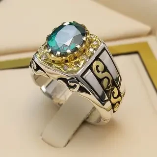 انگشتر نقره مردانه توپاز سبز کد S127887