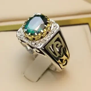 انگشتر نقره مردانه توپاز سبز کد S127895