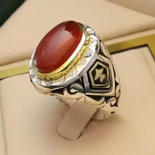 انگشتر نقره مردانه عقیق یمنی سرخ کد S128430