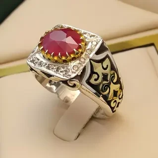 انگشتر نقره مردانه یاقوت سرخ آفریقایی کد S128432