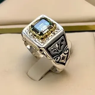 انگشتر نقره مردانه توپاز سبز کد S129005