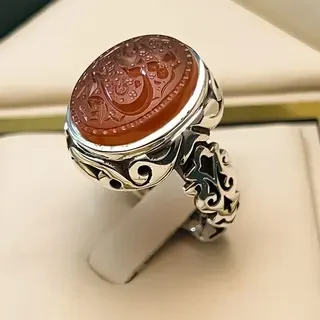 انگشتر نقره مردانه عقیق یمنی سرخ خطی کد S130468