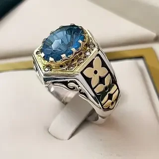 انگشتر نقره مردانه توپاز سوئیسی درجه یک کد S130961