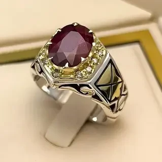 انگشتر نقره مردانه یاقوت سرخ آفریقایی کد S133153