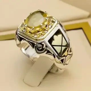 انگشتر نقره مردانه یاقوت زرد معدنی کد S133154