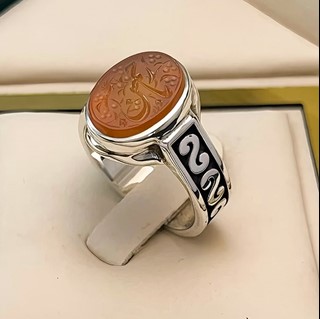 انگشتر نقره مردانه عقیق یمنی پرتقالی خطی کد S133160