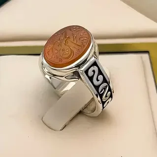 انگشتر نقره مردانه عقیق یمنی پرتقالی خطی کد S133160