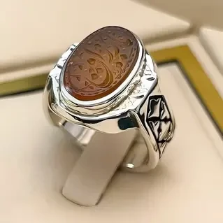 انگشتر نقره مردانه عقیق یمنی پرتقالی خطی کد S133173