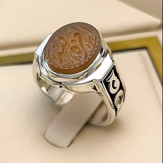 انگشتر نقره مردانه عقیق یمنی پرتقالی خطی کد S133175
