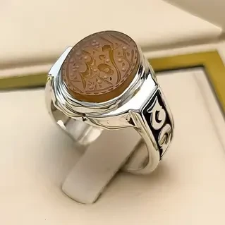 انگشتر نقره مردانه عقیق یمنی پرتقالی خطی کد S133175