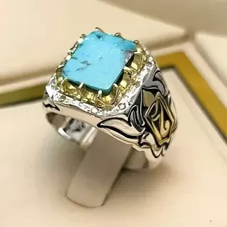 انگشتر نقره مردانه فیروزه نیشابور کد S133178
