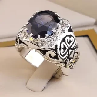 انگشتر نقره مردانه یاقوت کبود سنتاتیک کد S142227