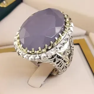 انگشتر نقره مردانه عقیق یمنی کبود درجه یک الماس تراش کد S142229