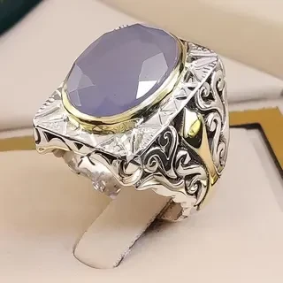 انگشتر نقره مردانه عقیق یمنی کبود الماس تراش کد S142231