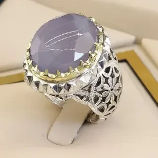 انگشتر نقره مردانه عقیق یمنی کبود الماس تراش کد S142236