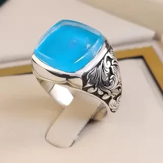 انگشتر نقره مردانه دُرّ نجف زیر فیروزه کد S142237