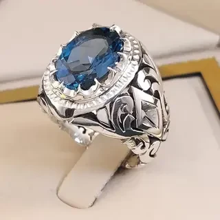 انگشتر نقره مردانه توپاز آبی لندن کد S142238