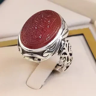 انگشتر نقره مردانه عقیق یمنی سرخ خطی کد S142239