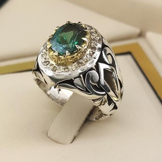 انگشتر نقره مردانه توپاز سبز کد S142241