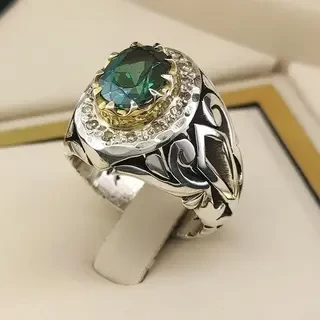 انگشتر نقره مردانه توپاز سبز کد S142241