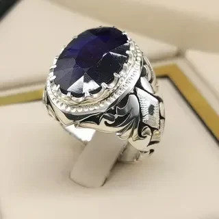 انگشتر نقره مردانه یاقوت کبود کد S142243