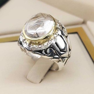 انگشتر نقره مردانه دُرّ نجف الماس تراش کد S142244