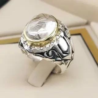 انگشتر نقره مردانه دُرّ نجف الماس تراش کد S142244