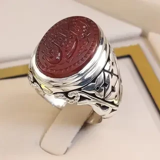 انگشتر نقره مردانه عقیق یمنی سرخ خطی کد S142245