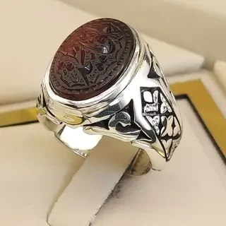 انگشتر نقره مردانه عقیق یمنی سرخ خطی کد S142249