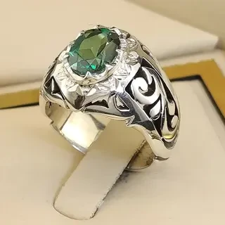 انگشتر نقره مردانه توپاز سبز S142250