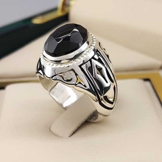 انگشتر نقره مردانه عقیق یمنی مشکی کد S145247