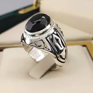 انگشتر نقره مردانه عقیق یمنی مشکی کد S145247