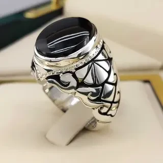 انگشتر نقره مردانه عقیق یمنی مشکی کد S145248