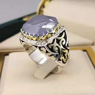 انگشتر نقره مردانه عقیق یمنی کبود کد S145249