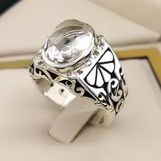 انگشتر نقره مردانه دُرّ نجف الماس تراش کد S145253