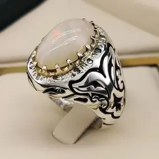 انگشتر نقره مردانه اوپال سفید اتیوپی کد S145254