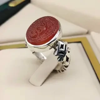 انگشتر نقره مردانه عقیق یمنی سرخ خطی کد S145255