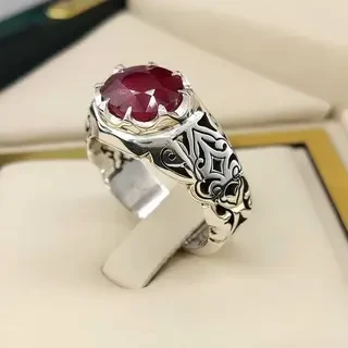 انگشتر نقره مردانه یاقوت سرخ آفریقایی کد S145256