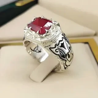 انگشتر نقره مردانه یاقوت سرخ آفریقایی کد S145258