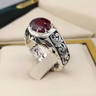 انگشتر نقره مردانه یاقوت سرخ آفریقایی کد S145263