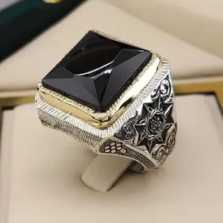 انگشتر نقره مردانه عقیق یمنی مشکی کد S145264