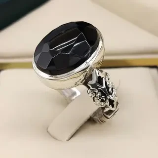 انگشتر نقره مردانه عقیق یمنی مشکی کد S145266