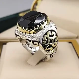 انگشتر نقره مردانه عقیق یمنی مشکی کد S145268