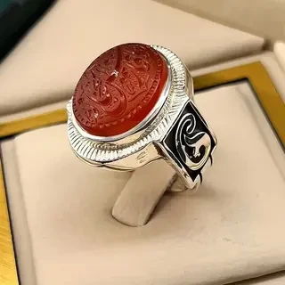 انگشتر نقره مردانه عقیق یمنی سرخ خطی کد S147317