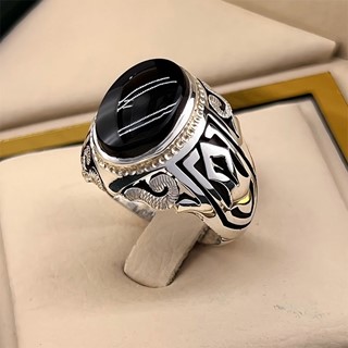 انگشتر نقره مردانه عقیق یمنی مشکی کد S149246